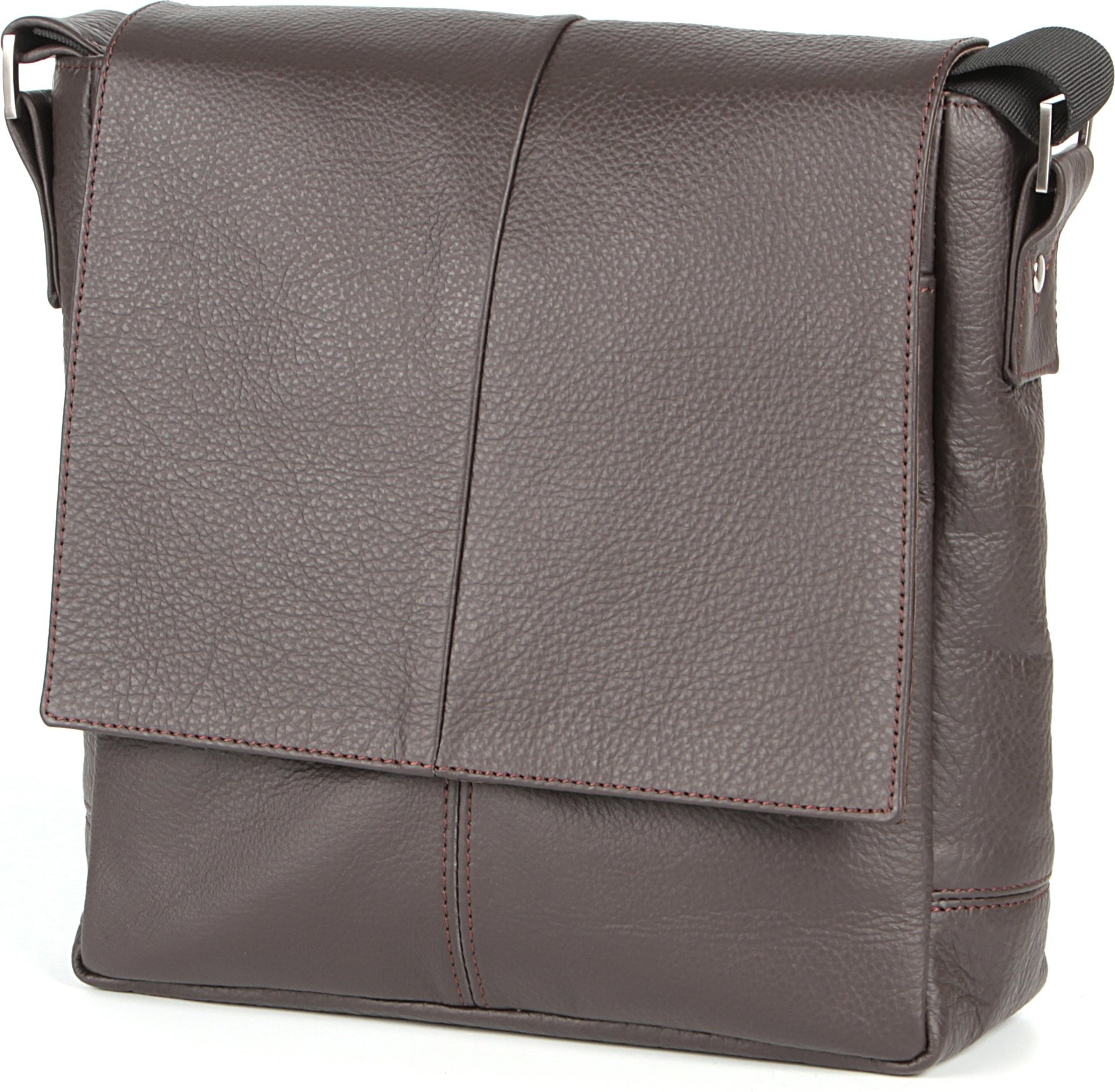 Коричневая мужская сумка из фактурной кожи с плечевым ремнем SHVIGEL (00852)