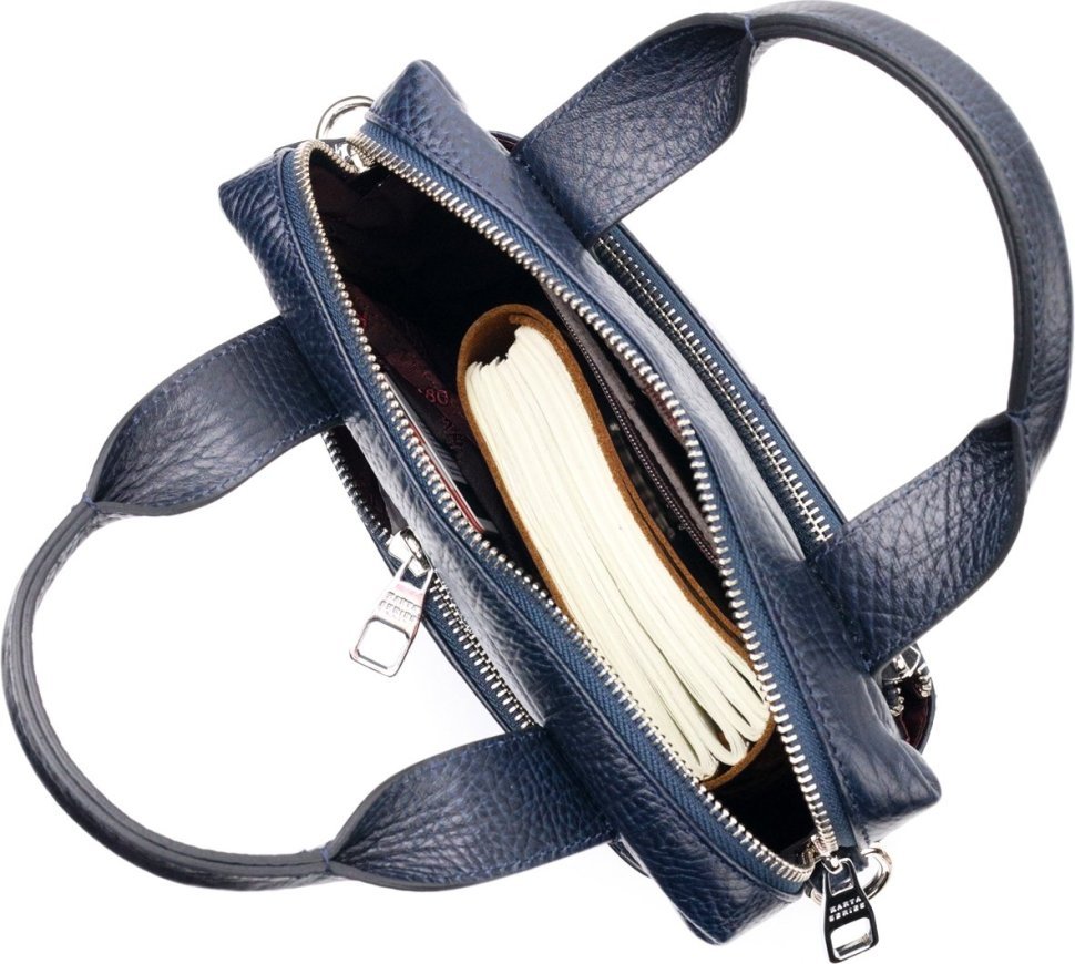 Мужская небольшая сумка синего цвета из натуральной кожи с ручками KARYA (2420870)