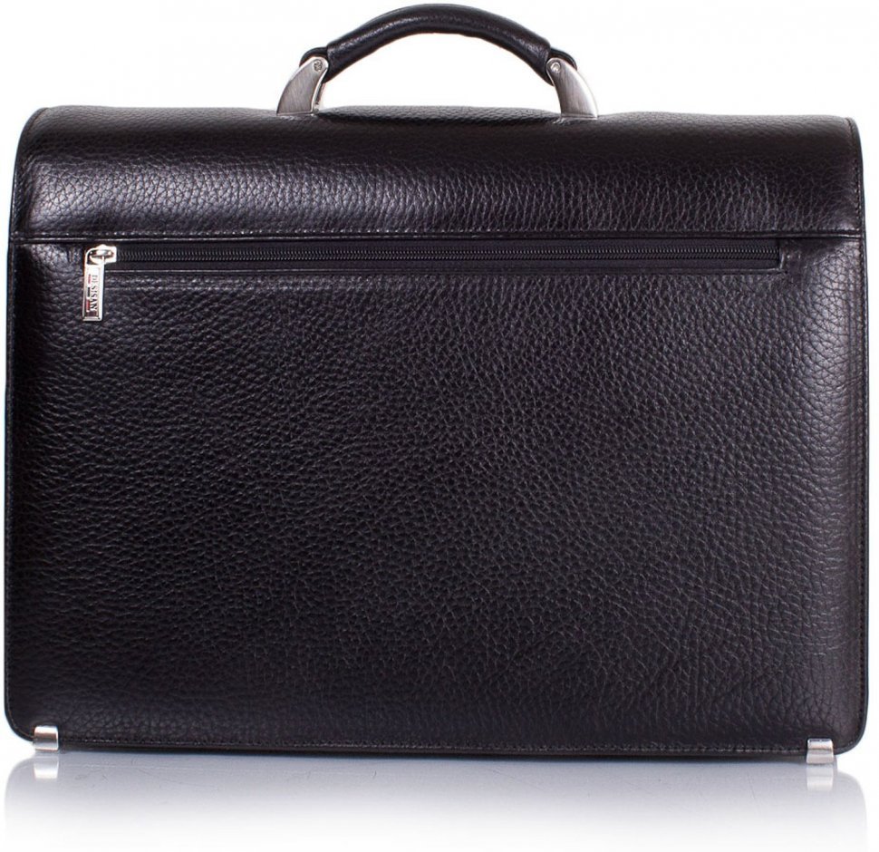 Мужской черный портфель из качественной кожи с выраженной фактурой Desisan (206-011)