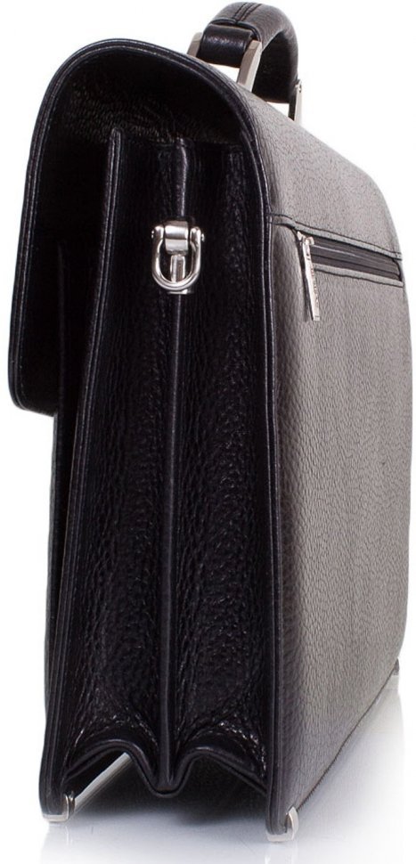 Мужской черный портфель из качественной кожи с выраженной фактурой Desisan (206-011)