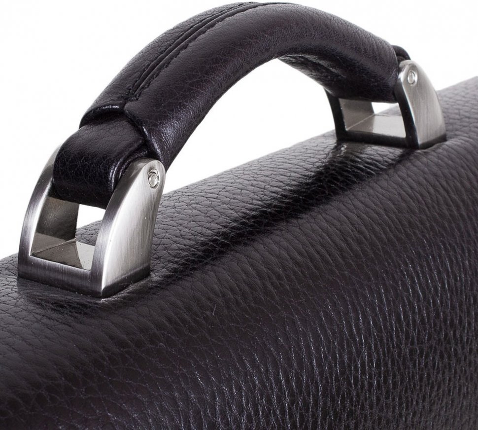 Чоловічий чорний портфель з якісної шкіри з вираженою фактурою Desisan (206-011)
