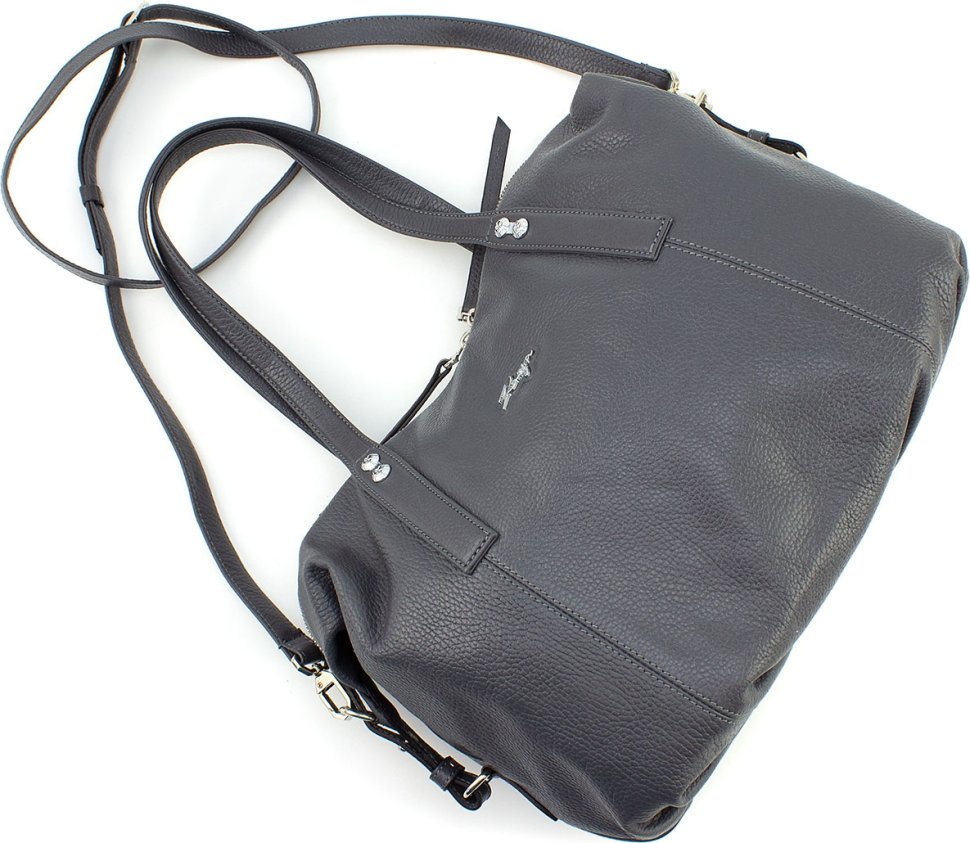 Простора сумка жіноча з натуральної шкіри сірого кольору з ручками KARYA (21032)