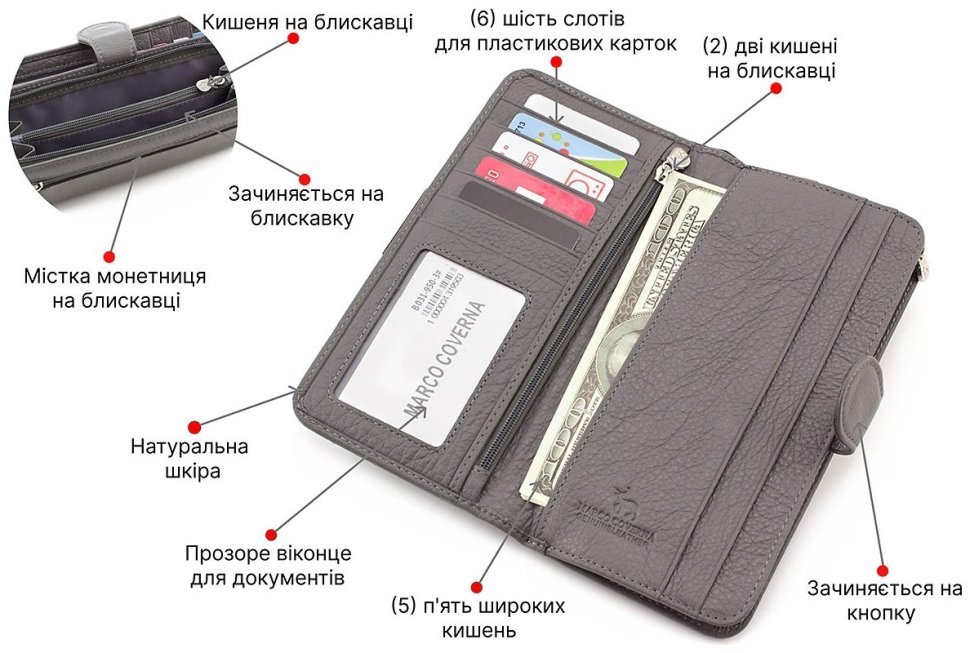 Удобный женский кошелек из кожи на кнопке Marco Coverna (17872) фото №4 Удобный женский кошелек из кожи на кнопке Marco Coverna (17872) modnotak фото №4