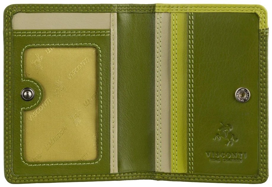 Кожаный картхолдер на кнопке с отделением для банковских карт Visconti RB111 зеленый/разноцветный 95484 modnotak фото №2