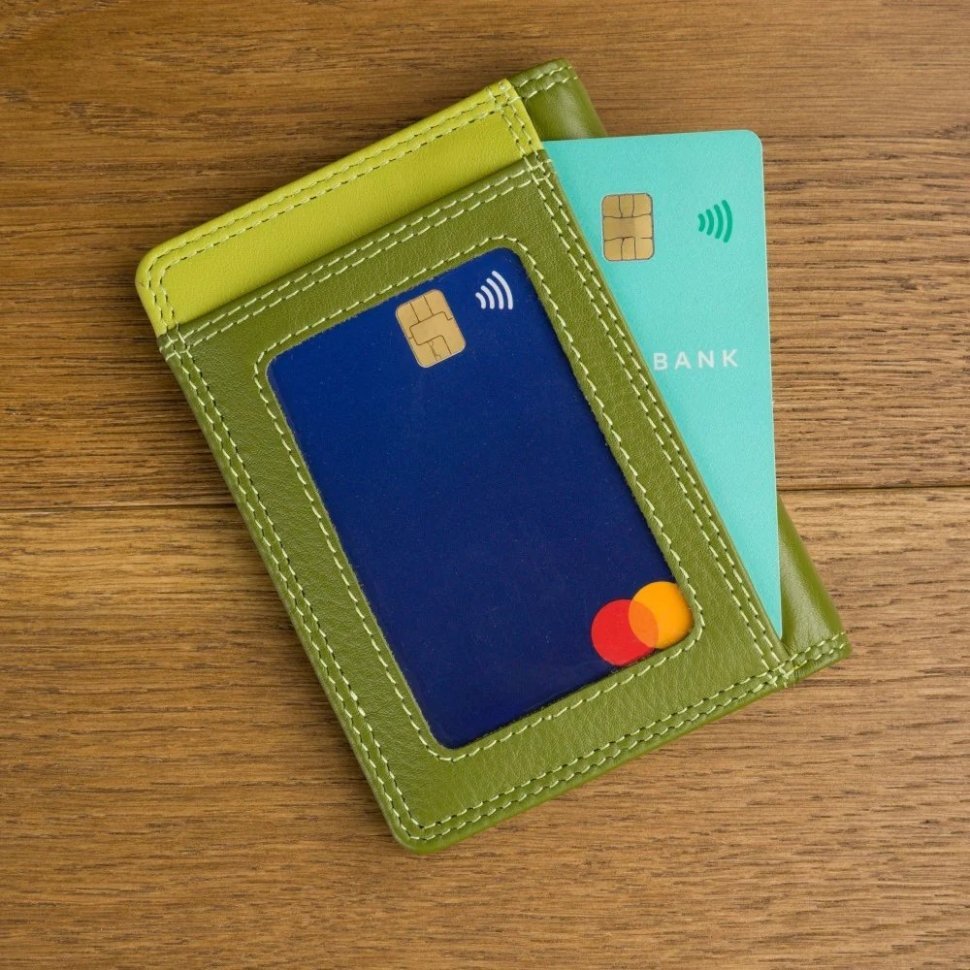 Кожаный картхолдер на кнопке с отделением для банковских карт Visconti RB111 зеленый/разноцветный 95484 modnotak фото №6