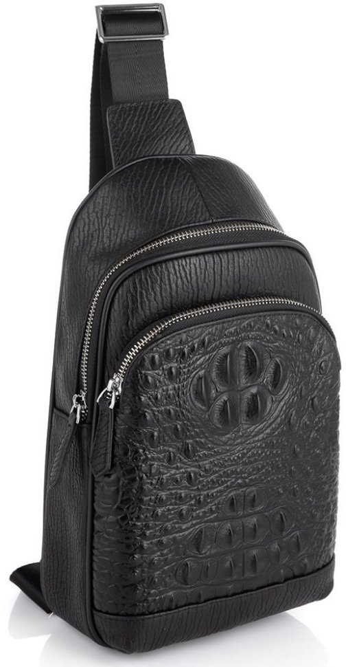 Мужская сумка-слинг через плечо из натуральной кожи с фактурой под крокодила Tiding Bag (19221)