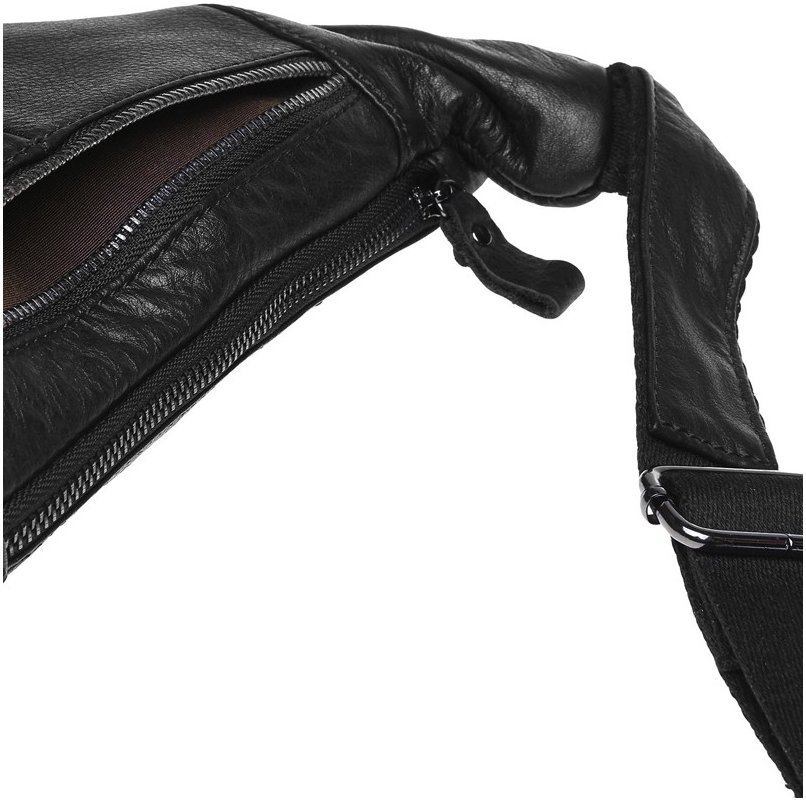 Чоловічий чорний шкіряний слінг рюкзак через плече Keizer 66284