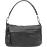 Містка горизонтальна жіноча сумка чорного кольору з натуральної шкіри з малюнком Borsa Leather (21291) - 1