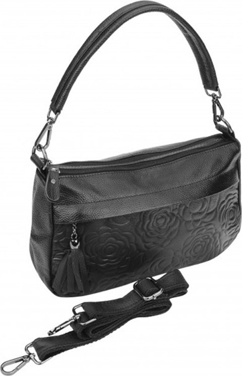 Містка горизонтальна жіноча сумка чорного кольору з натуральної шкіри з малюнком Borsa Leather (21291)