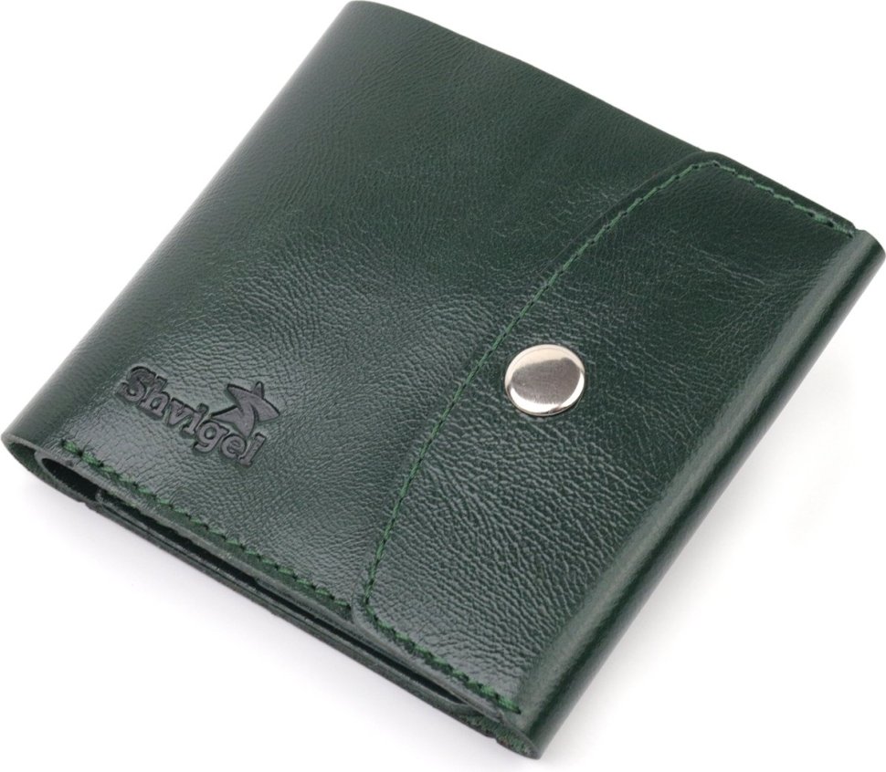 Зелений шкіряний гаманець компактного розміру на кнопці Shvigel (2416619)