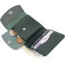Зеленый кожаный кошелек компактного размера на кнопке Shvigel (2416619) - 4