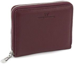 Жіночий гаманець з натуральної шкіри бордового кольору на блискавці ST Leather 1767284