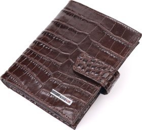Коричневий чоловічий гаманець із натуральної шкіри з тисненням під крокодила KARYA (2421386)