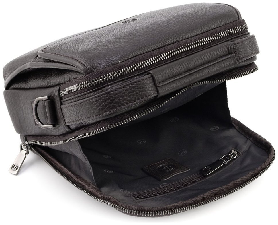 Якісна чоловіча шкіряна сумка-барсетка в коричневому кольорі H.T. Leather 78084