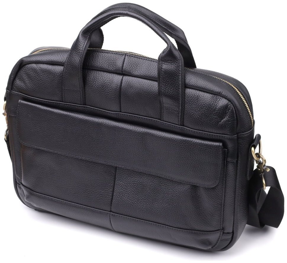 Деловой мужской портфель из фактурной кожи для ноутбука до 15" Vintage 98184 черного цвета modnotak фото №1
