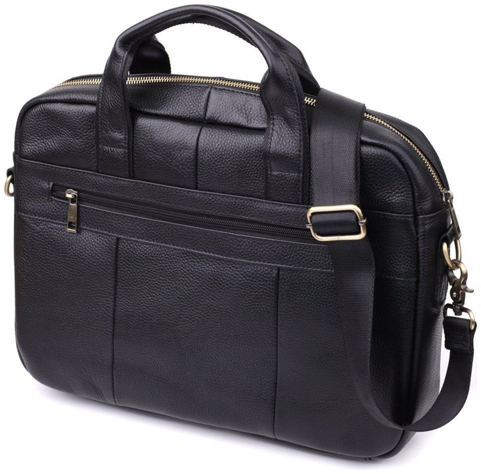 Деловой мужской портфель из фактурной кожи для ноутбука до 15" Vintage 98184 черного цвета modnotak фото №2