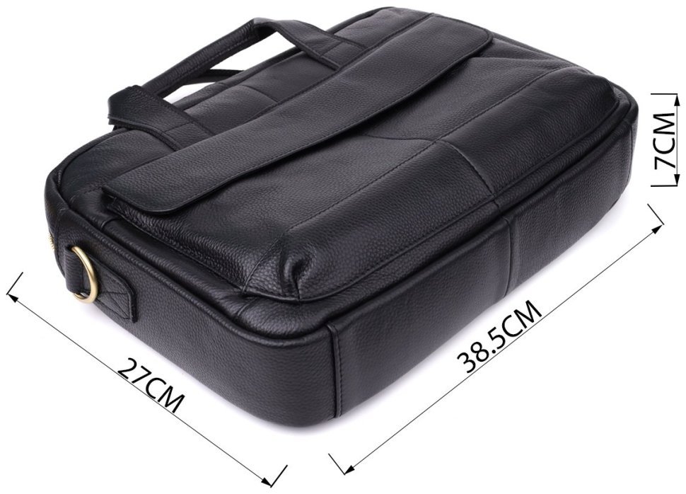 Деловой мужской портфель из фактурной кожи для ноутбука до 15" Vintage 98184 черного цвета modnotak фото №3