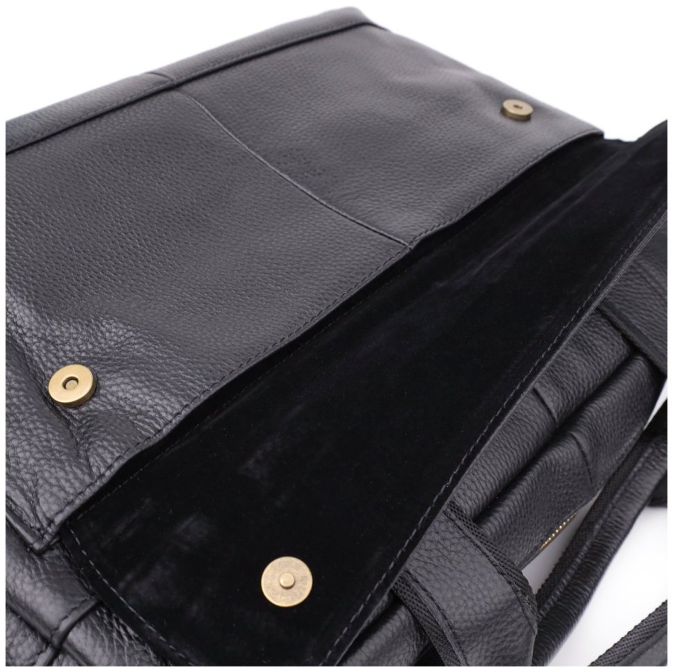 Деловой мужской портфель из фактурной кожи для ноутбука до 15" Vintage 98184 черного цвета modnotak фото №8