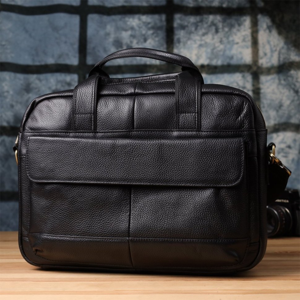 Деловой мужской портфель из фактурной кожи для ноутбука до 15" Vintage 98184 черного цвета modnotak фото №10