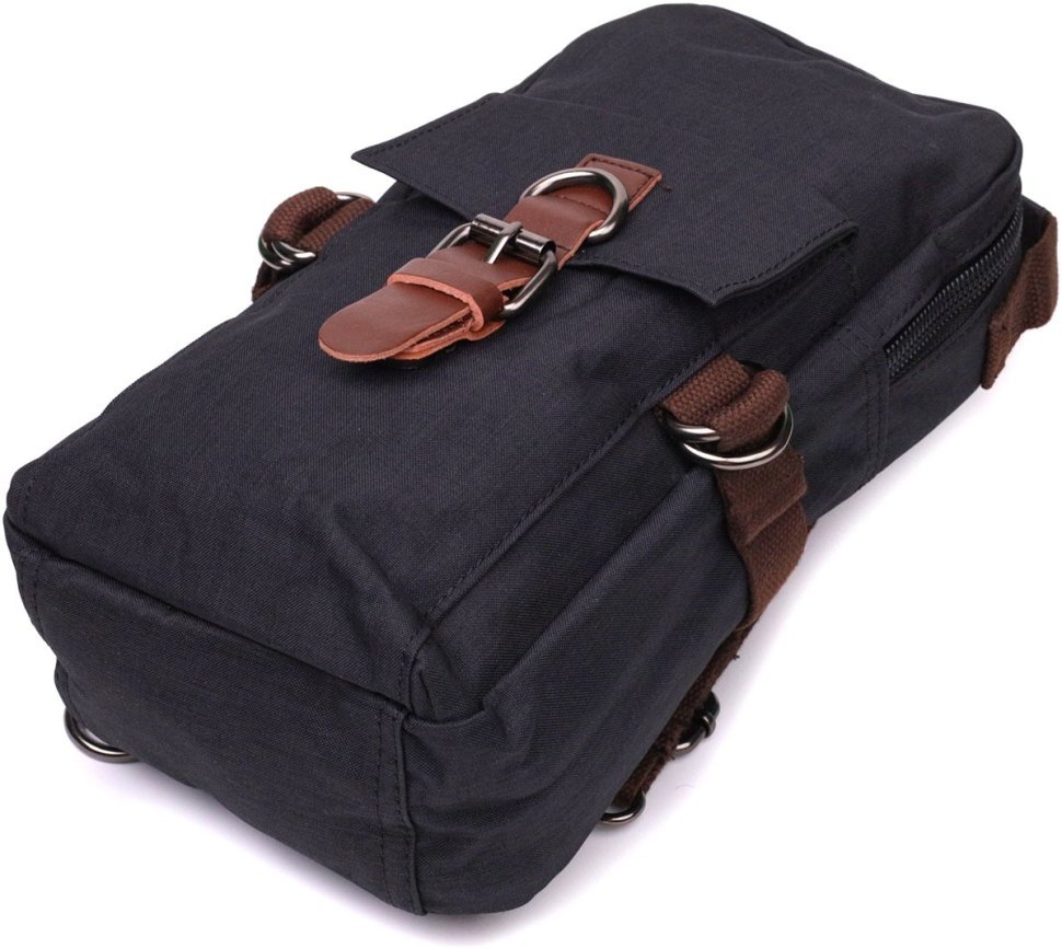 Чорна чоловіча сумка-слінг із щільного текстилю з блискавковою застібкою Vintage 2422187