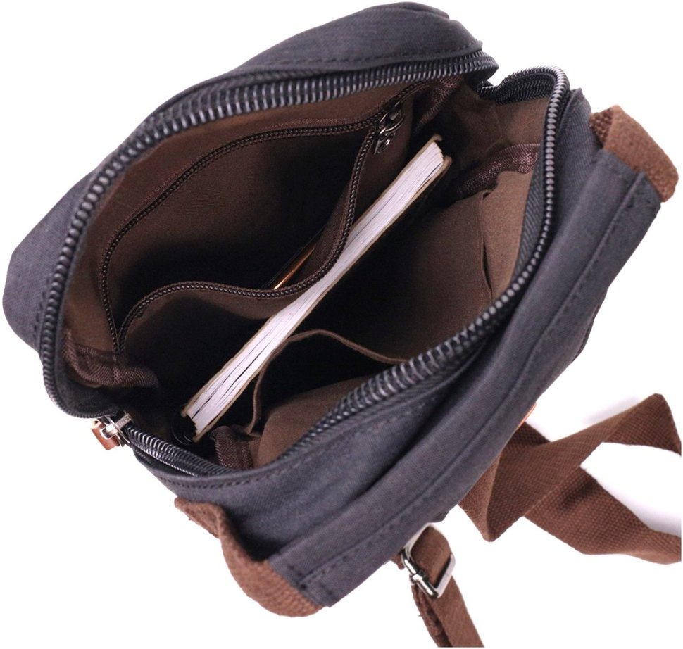 Черная мужская сумка-слинг из плотного текстиля с молниевой застежкой Vintage 2422187