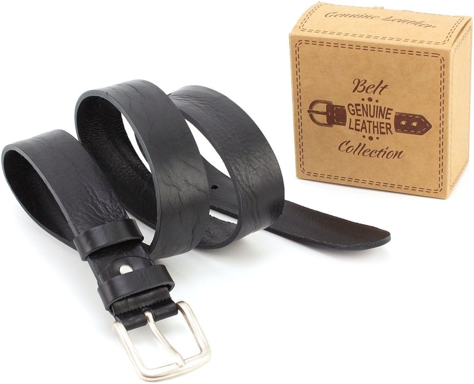 Мужской итальянский ремень из жатой кожи с винтажной пряжкой Gherardini 40739-GH-black черного цвета