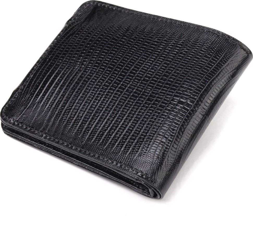 Небольшое мужское портмоне черного цвета из натуральной кожи с тиснением CANPELLINI (2421575)