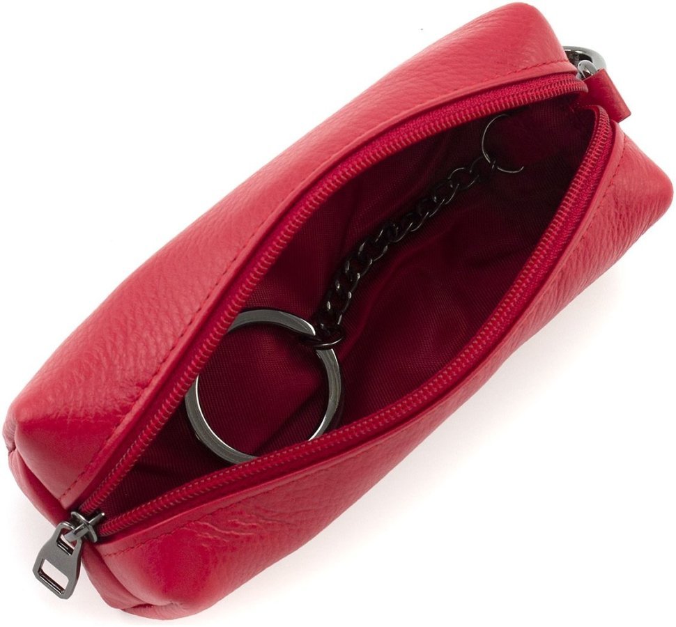 Червона жіноча ключниця із натуральної шкіри високої якості на блискавці Marco Coverna 68684
