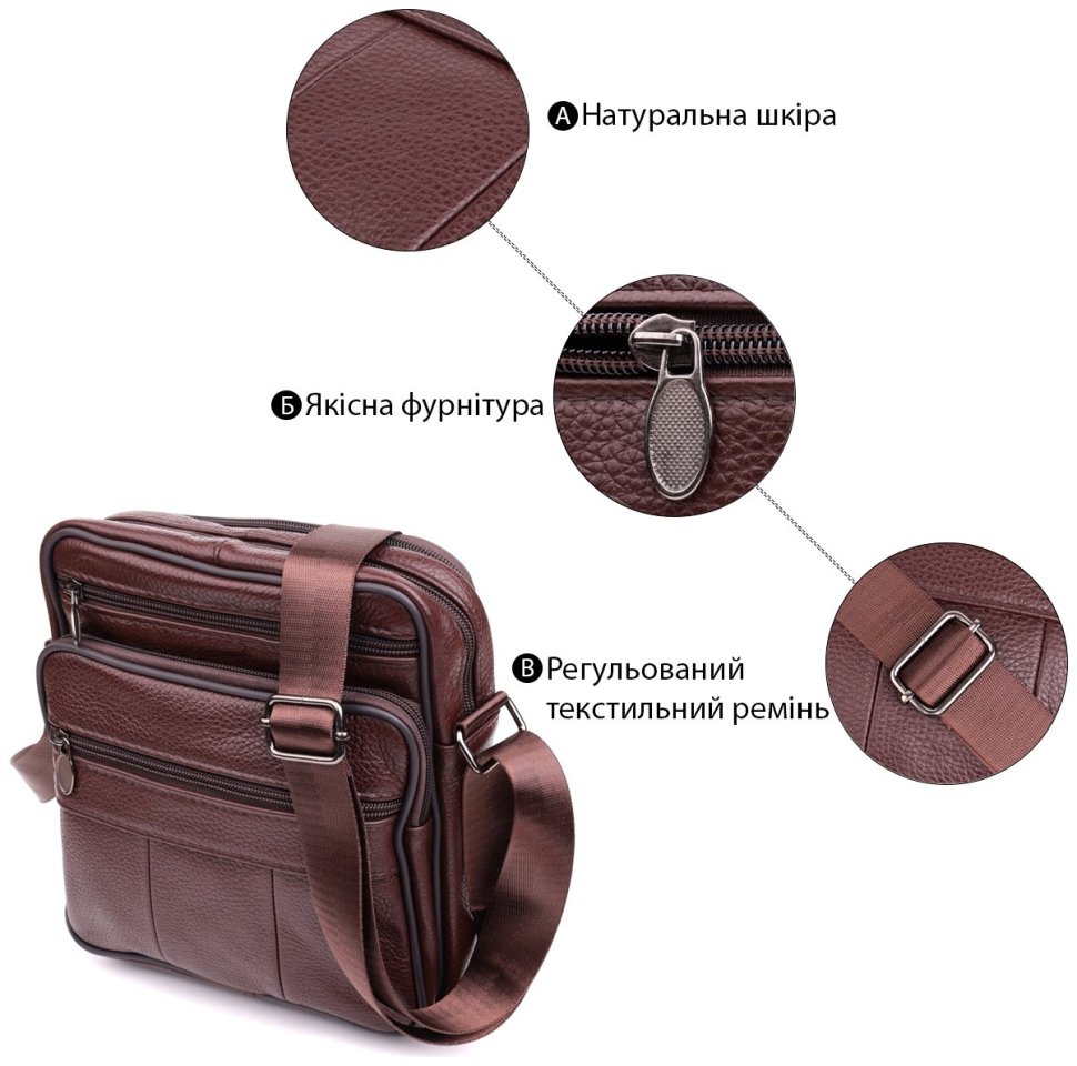 Кожаная компактная сумка для мужчин коричневого цвета Vintage 2422858 modnotak фото №4