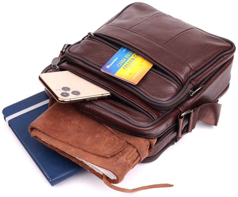 Кожаная компактная сумка для мужчин коричневого цвета Vintage 2422858 modnotak фото №9