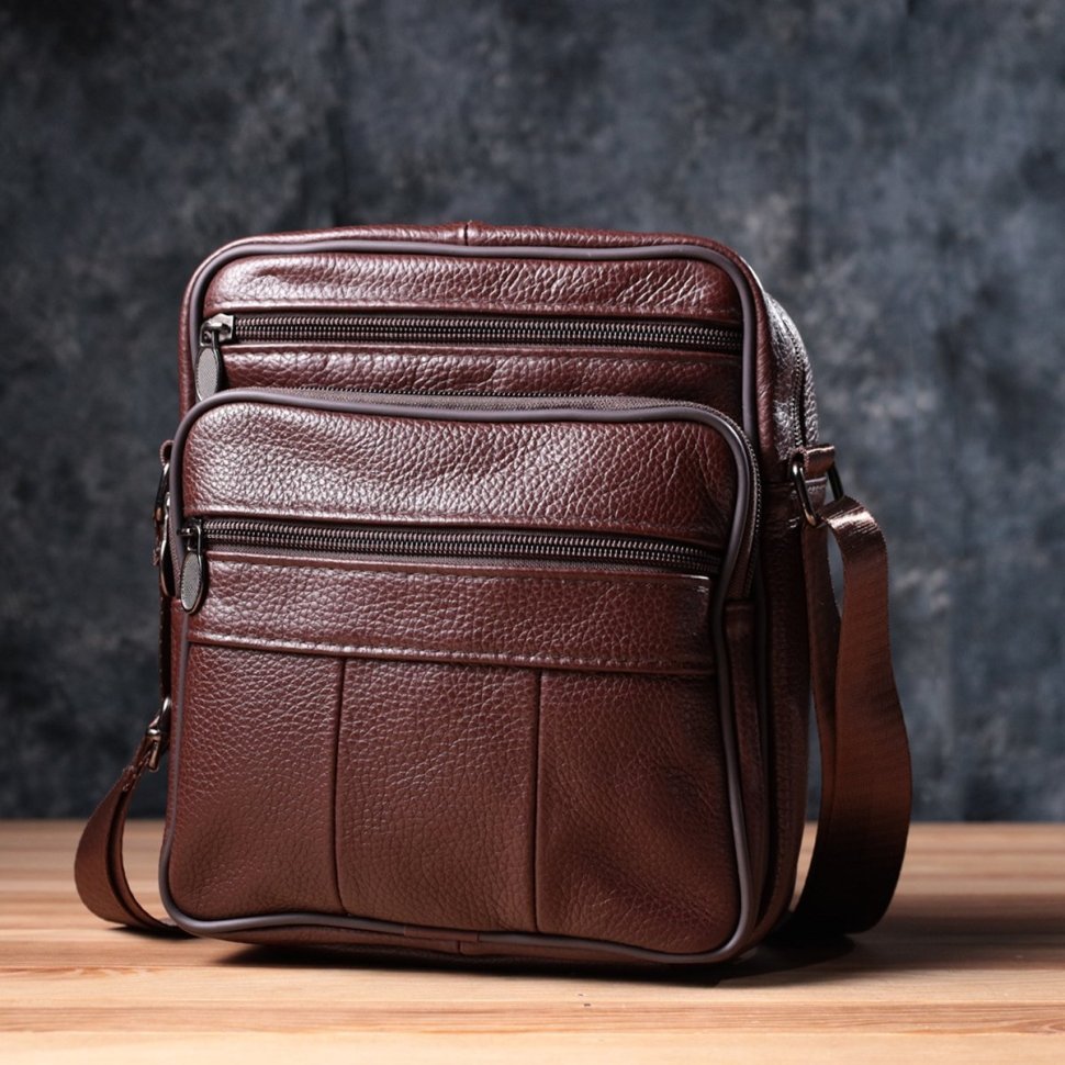 Кожаная компактная сумка для мужчин коричневого цвета Vintage 2422858 modnotak фото №10