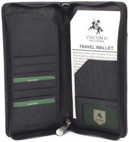 Дорожній гаманець з натуральної шкіри чорного кольору із зап'ястковим ремінцем Visconti 68884