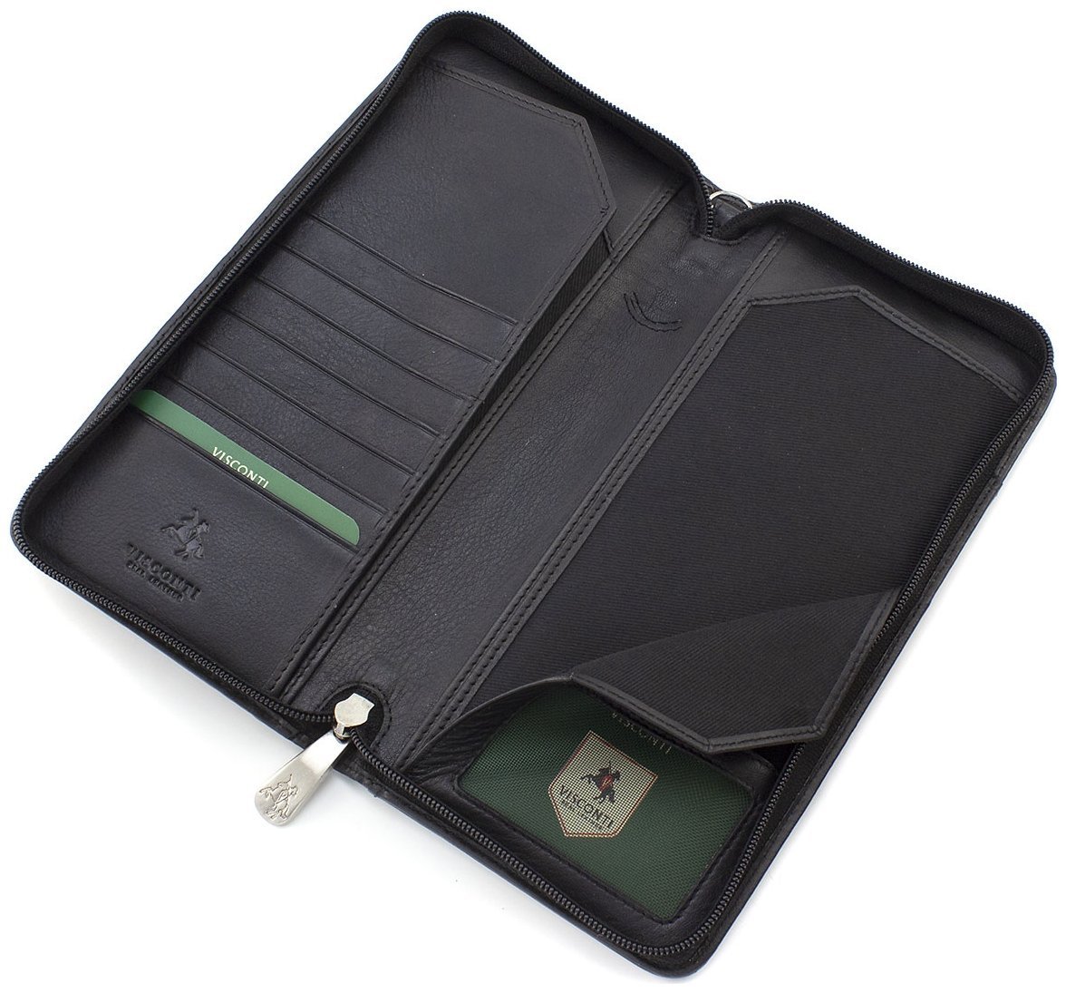 Дорожный кошелек из натуральной кожи черного цвета с запястным ремешком Visconti 68884