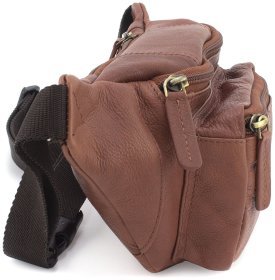 Коричневая мужская сумка на пояс из натуральной кожи высокого качества Visconti 68984