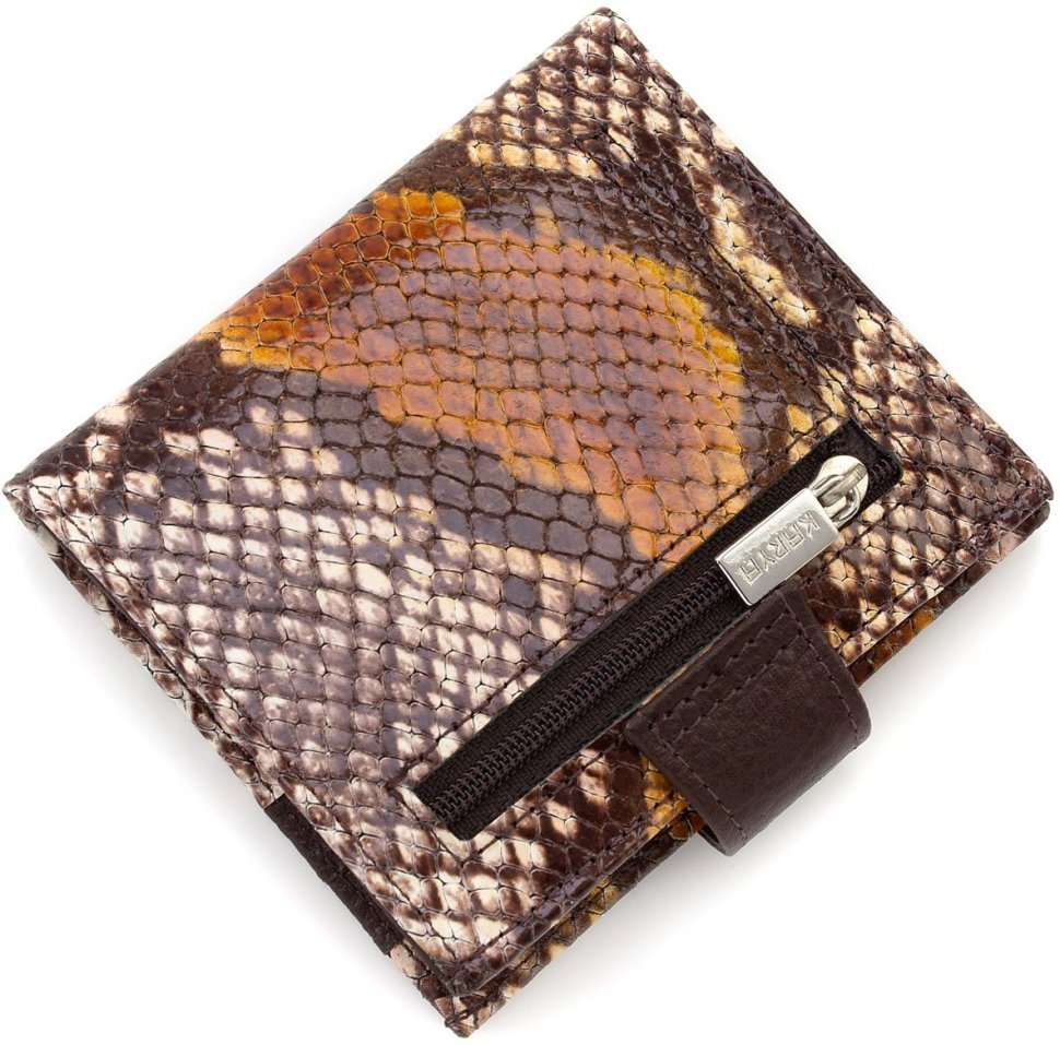 Коричневый женский тонкий кошелек из натуральной кожи с фактурой под змею KARYA (19477)