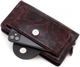 Жіночий гаманець-клатч на зап'ясті із чорно-червоної шкіри з візерунком KARYA (19604) - 2