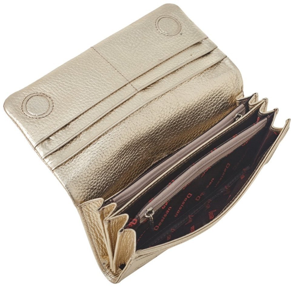 Золотистый женский кошелек крупного размера из мягкой кожи с выраженной фактурой Desisan 79784 modnotak фото №4