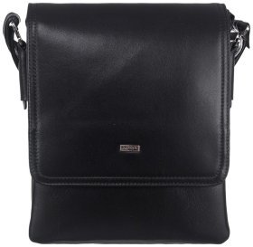 Мужская сумка-планшет из гладкой кожи черного цвета с откидным клапаном DESISAN 80185