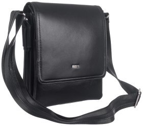 Мужская сумка-планшет из гладкой кожи черного цвета с откидным клапаном DESISAN 80185