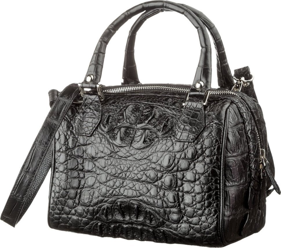 Містка жіноча сумка з натуральної чорної шкіри крокодила CROCODILE LEATHER (024-18618)