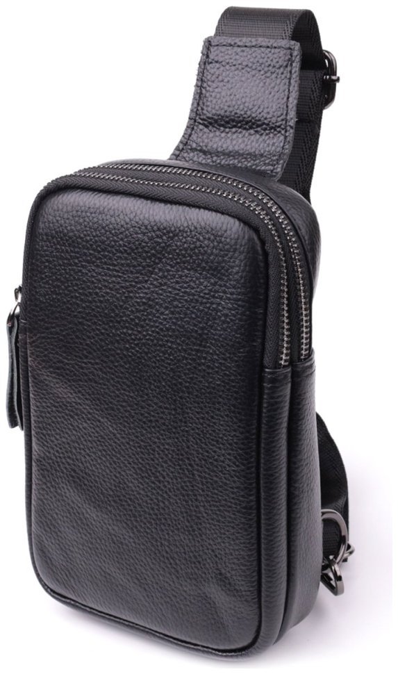 Мужская слинг сумка из натуральной кожи черного цвета Vintage Style 91285 фото №1 Мужская слинг сумка из натуральной кожи черного цвета Vintage Style 91285 modnotak фото №1