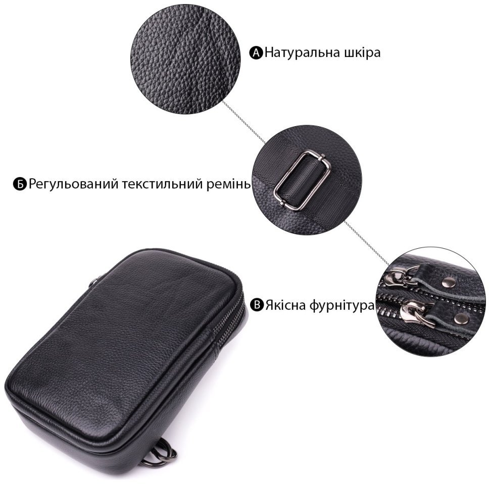 Мужская слинг сумка из натуральной кожи черного цвета Vintage Style 91285 фото №4 Мужская слинг сумка из натуральной кожи черного цвета Vintage Style 91285 modnotak фото №4