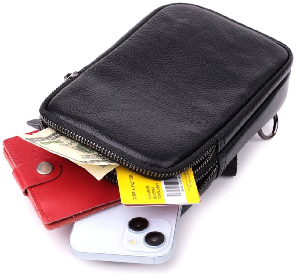 Мужская слинг сумка из натуральной кожи черного цвета Vintage Style 91285 фото №9 Мужская слинг сумка из натуральной кожи черного цвета Vintage Style 91285 modnotak фото №9