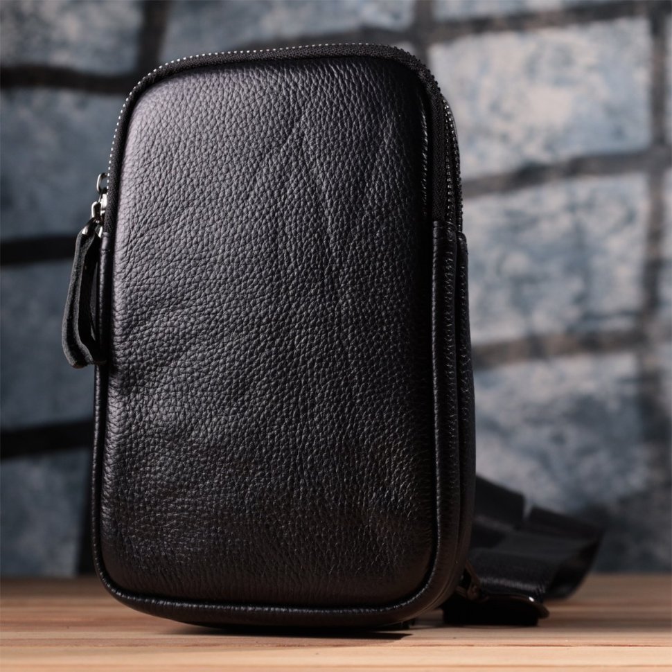 Мужская слинг сумка из натуральной кожи черного цвета Vintage Style 91285 фото №10 Мужская слинг сумка из натуральной кожи черного цвета Vintage Style 91285 modnotak фото №10