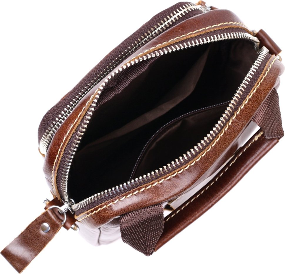Маленька чоловіча сумка-барсетка з натуральної шкіри коричневого кольору з ручкою Vintage (20478)