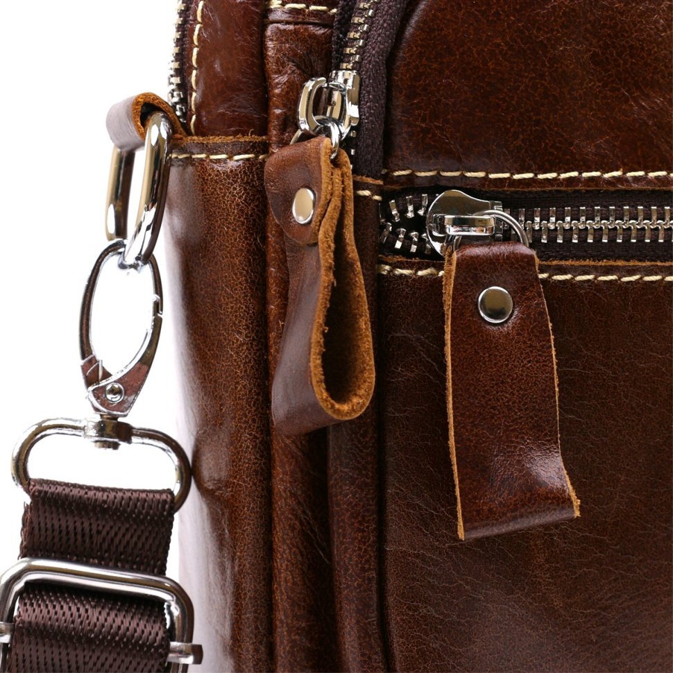 Маленька чоловіча сумка-барсетка з натуральної шкіри коричневого кольору з ручкою Vintage (20478)