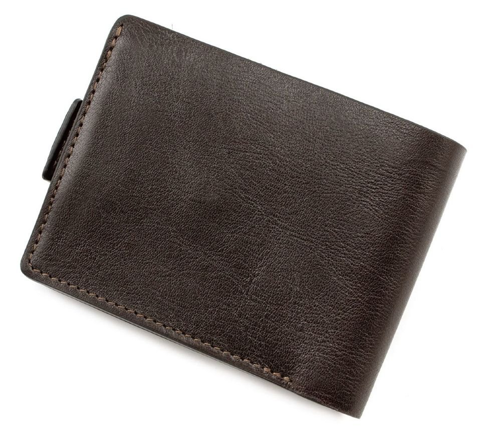 Шкіряний гаманець темно-коричневого кольору на магніті Grande Pelle (13242)
