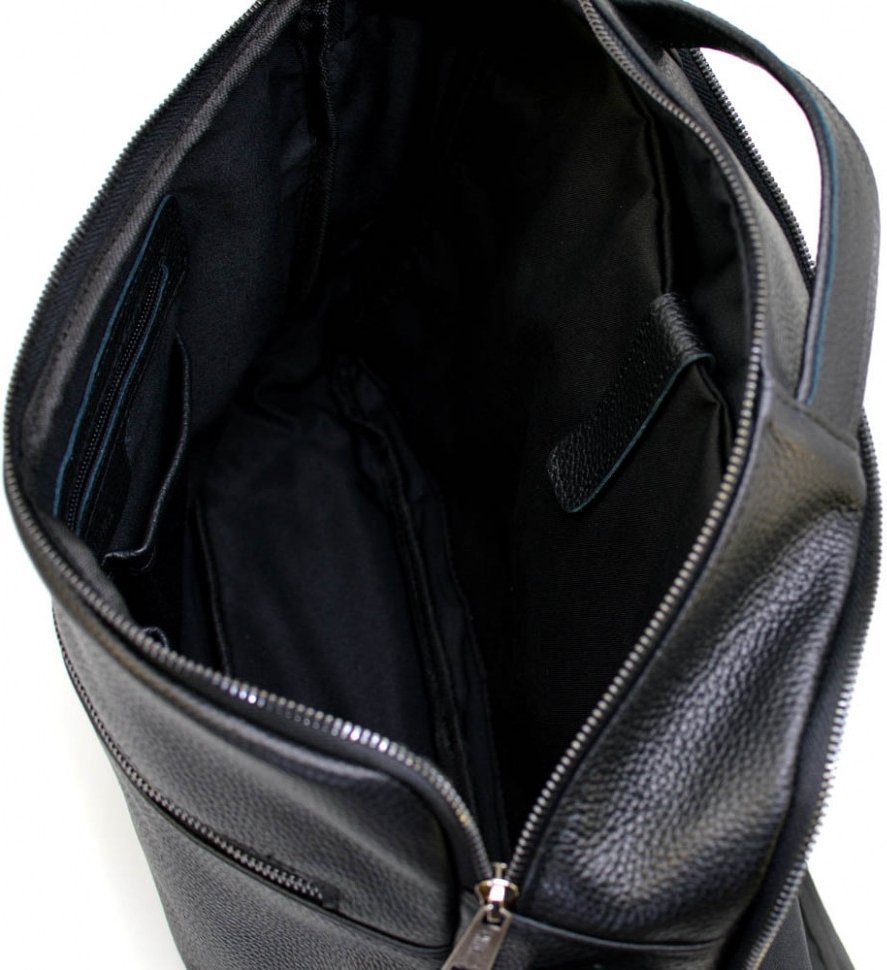 Кожаная мужская черная сумка для документов и ноутбука на два отделения TARWA (19931)