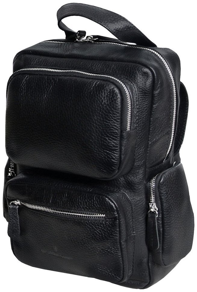 Большая мужская сумка слинг из кожи флотар черного цвета Vip Collection 102385 фото №1 Большая мужская сумка слинг из кожи флотар черного цвета Vip Collection 102385 modnotak фото №1