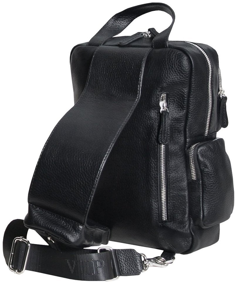 Большая мужская сумка слинг из кожи флотар черного цвета Vip Collection 102385 фото №2 Большая мужская сумка слинг из кожи флотар черного цвета Vip Collection 102385 modnotak фото №2